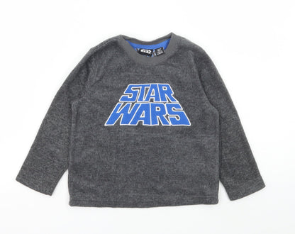 Preloved Primark Boys Grey Solid Polyester Pyjama Top Size 2-3 Years Pullover - Star Wars - Front