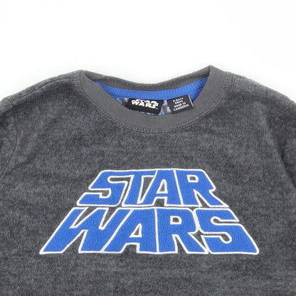 Preloved Primark Boys Grey Solid Polyester Pyjama Top Size 2-3 Years Pullover - Star Wars - Detail