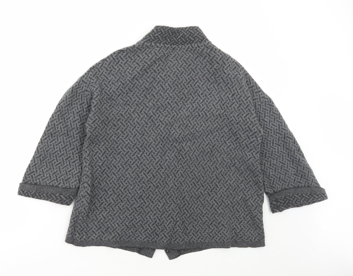 Chiaramente Womens Grey Collared Geometric Wool Cape Jumper Size M
