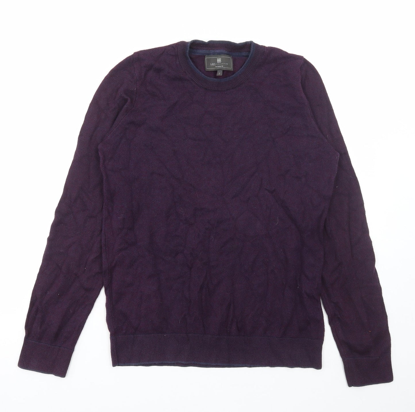 Marks and Spencer Mens Purple Round Neck Acrylic Pullover Jumper Size S