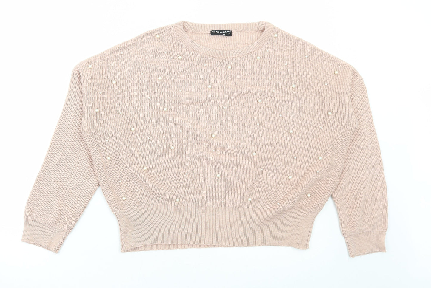 Select Womens Pink Round Neck Acrylic Pullover Jumper Size M