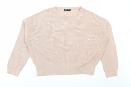Select Womens Pink Round Neck Acrylic Pullover Jumper Size M