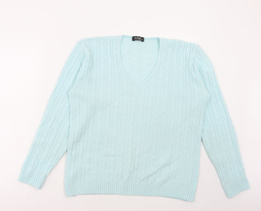 Pulse Womens Blue V-Neck Acrylic Pullover Jumper Size L
