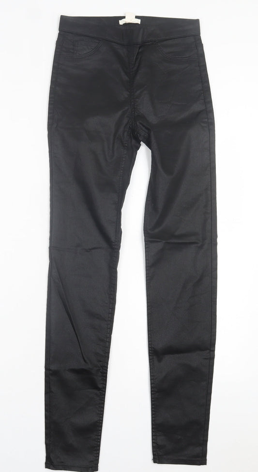 H&M Womens Black Cotton Jegging Trousers Size 6 L29 in Regular - Leather Look