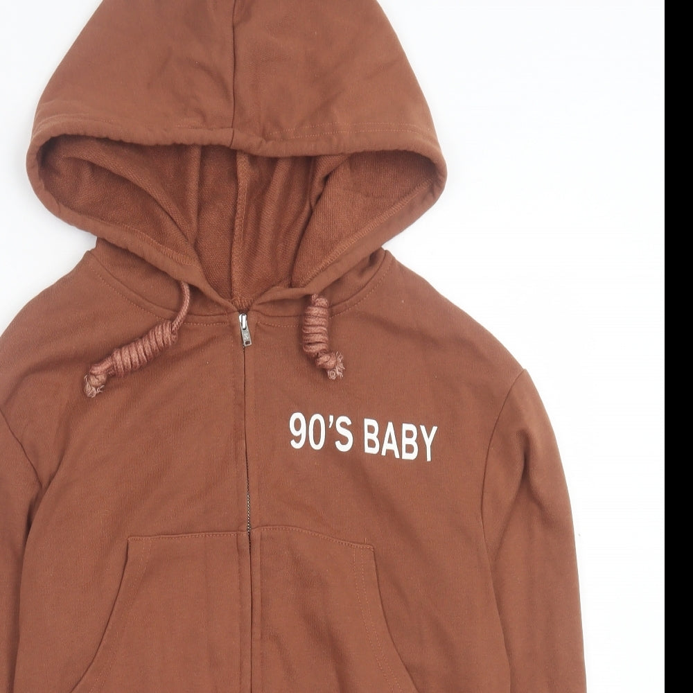 SheIn Womens Brown Polyester Full Zip Hoodie Size S Zip - 90s Baby