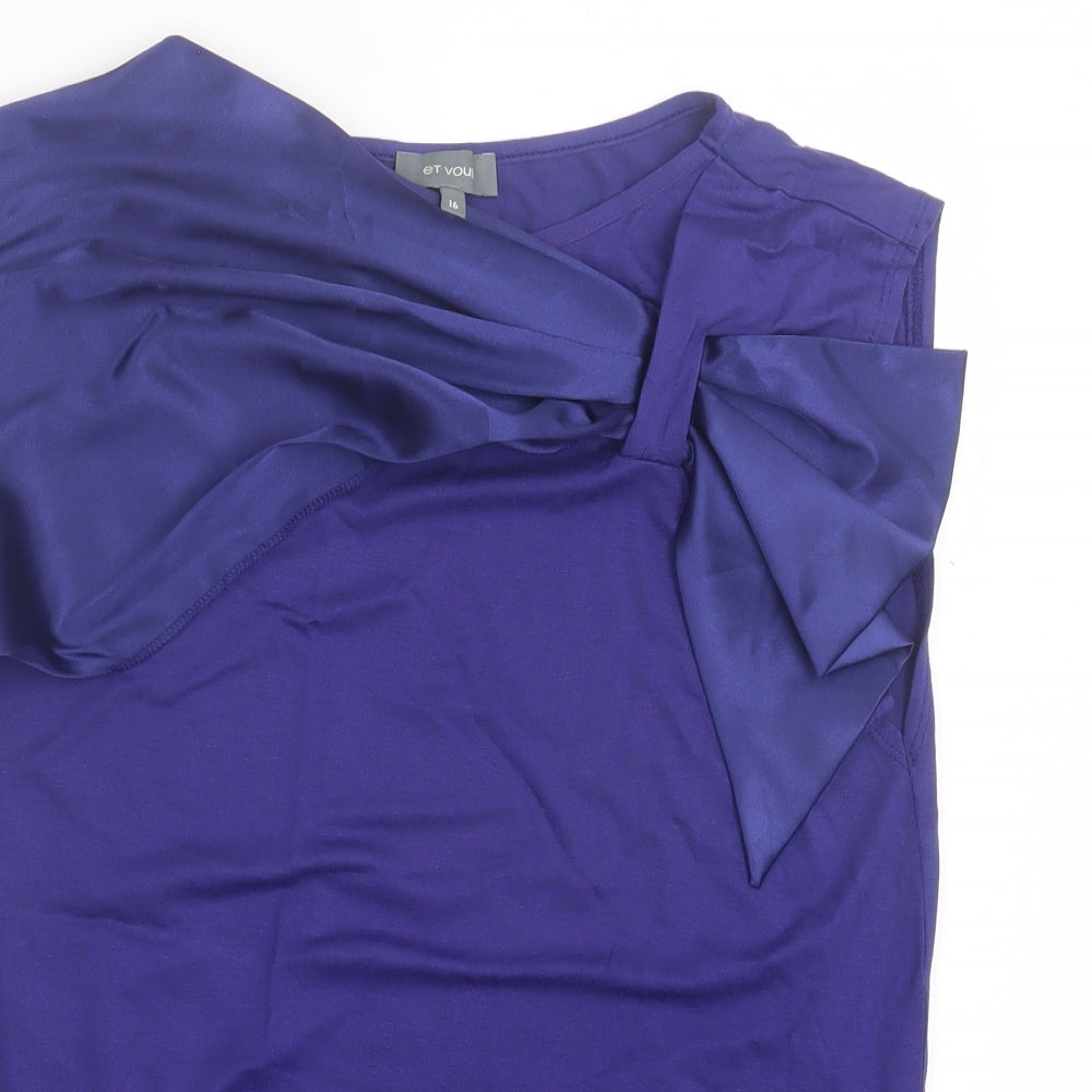 et Vous Womens Purple Viscose Basic Tank Size 16 Boat Neck