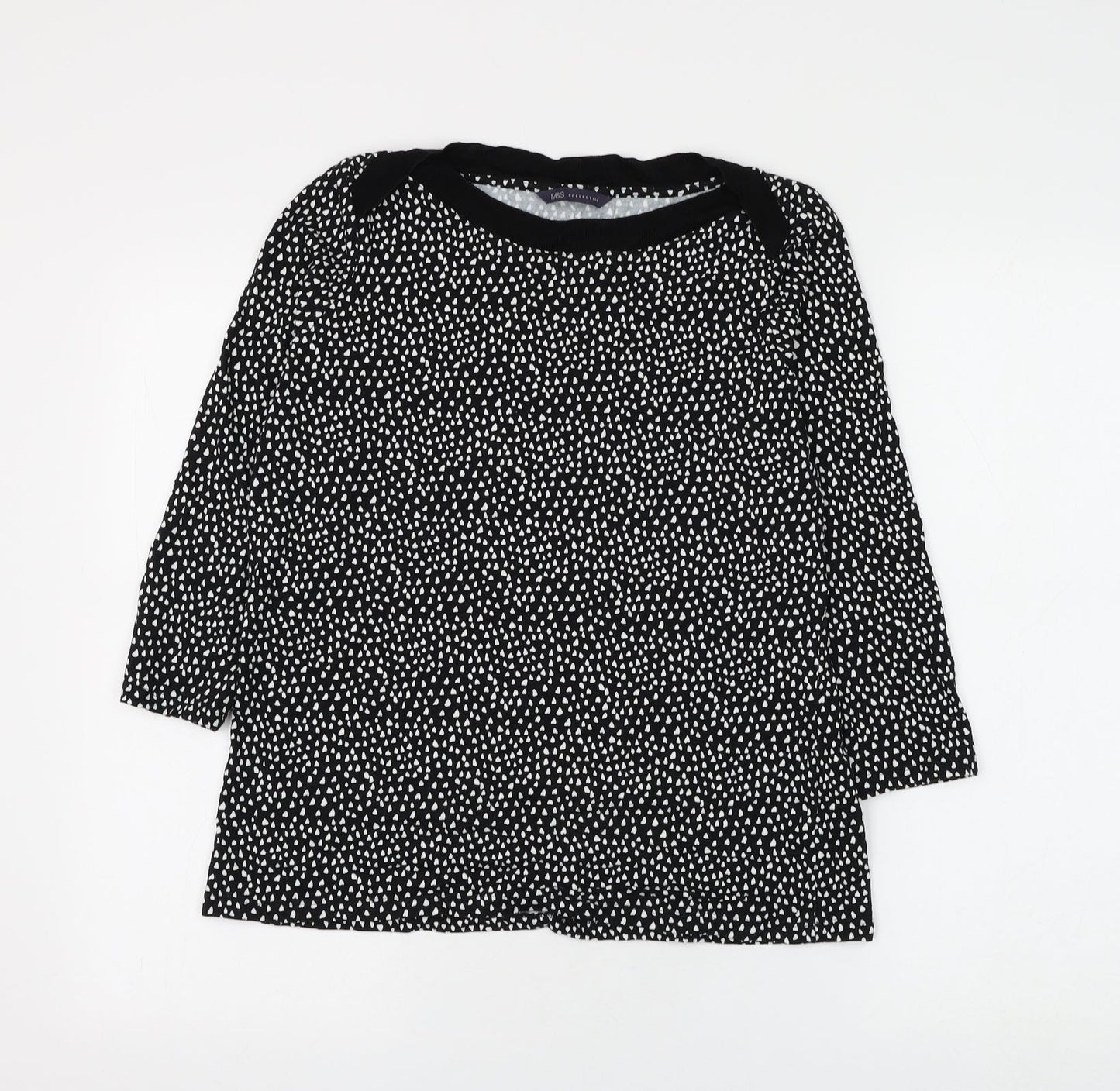 Marks and Spencer Womens Blue Geometric Viscose Basic Blouse Size 12 Boat Neck