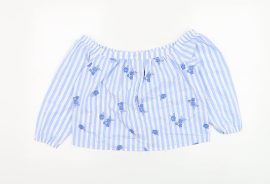 Hollister Womens Blue Striped Cotton Cropped Blouse Size S Off the Shoulder - Flower