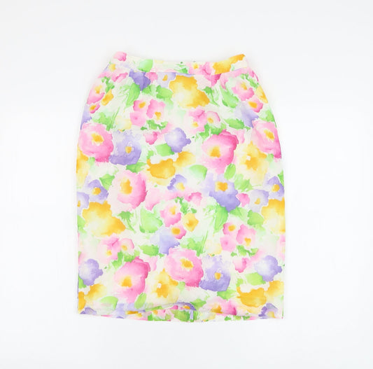 Mary West Womens White Floral Polyester Straight & Pencil Skirt Size 14 Zip