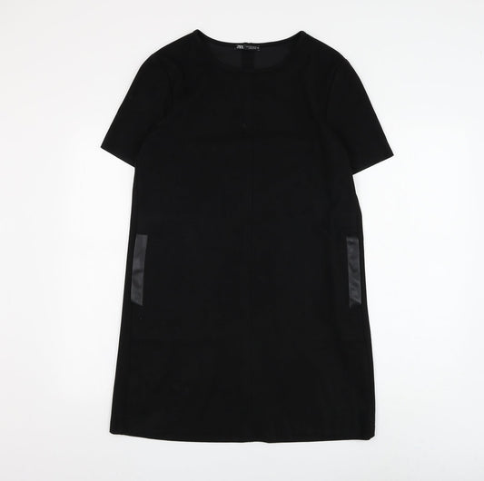 Zara Womens Black Polyester Shift Size S Round Neck Pullover