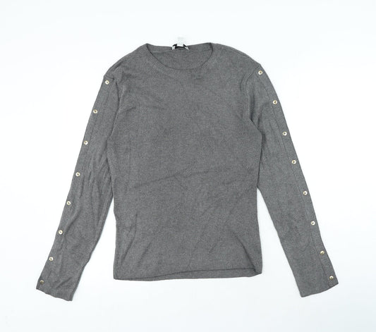 Topshop Womens Grey Round Neck Acrylic Pullover Jumper Size L
