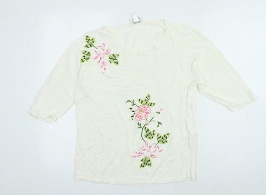 Prestige Womens Ivory Viscose Basic Blouse Size 18 Round Neck - Florwers