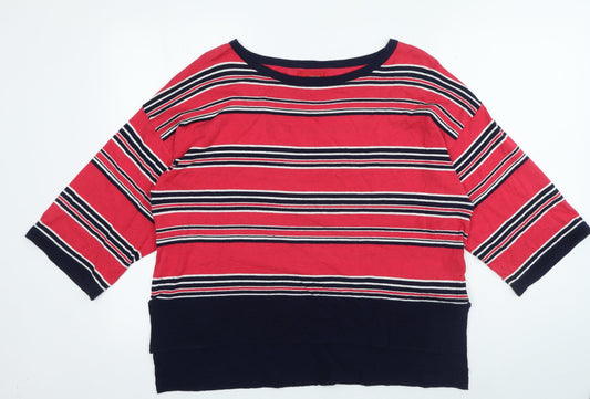 NEXT Womens Red Crew Neck Striped Cotton Pullover Jumper Size 12