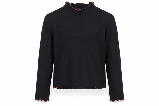 George Girls Black Cotton Pullover T-Shirt Size 10-11 Years High Neck Pullover - Ruffle detail