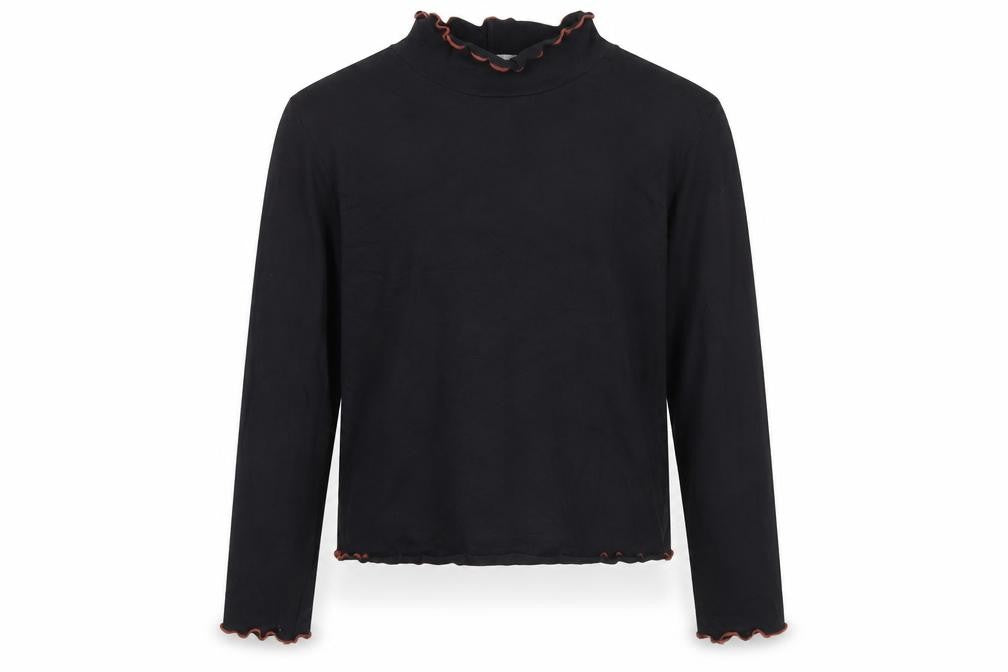 George Girls Black Cotton Pullover T-Shirt Size 10-11 Years High Neck Pullover - Ruffle detail