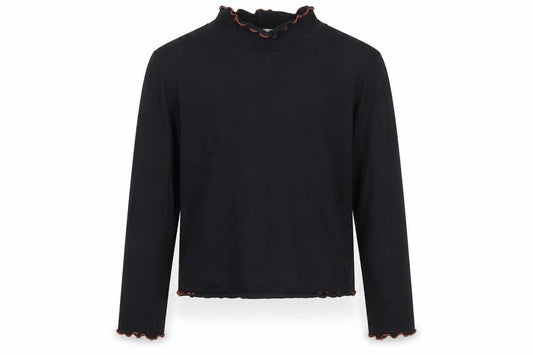 George Girls Black Cotton Pullover T-Shirt Size 10-11 Years High Neck Pullover - Ruffle detail