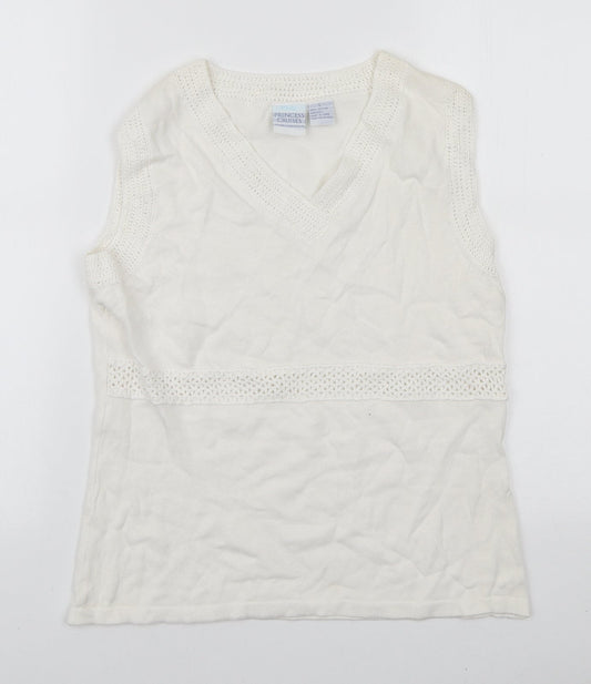 Princess Cruises Womens White Cotton Basic Tank Size L V-Neck - Lace Trim