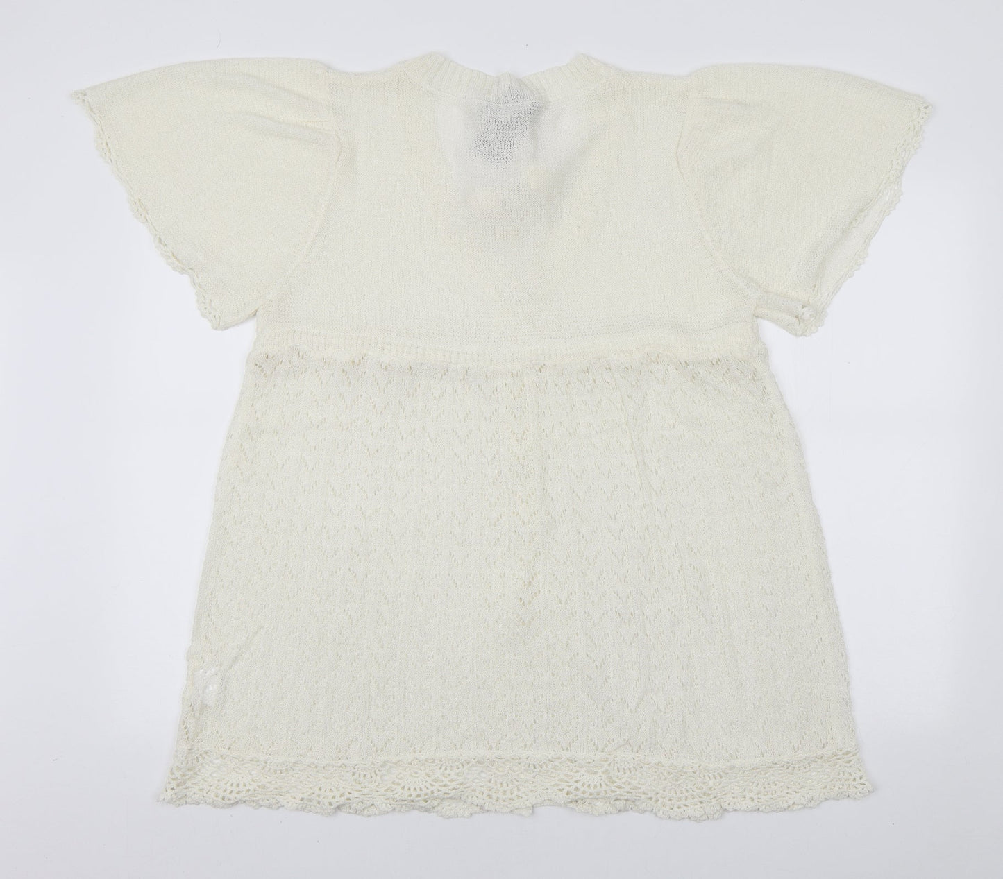 Miss Milla Womens White Acrylic Basic Button-Up Size L V-Neck