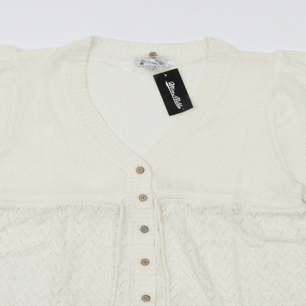 Miss Milla Womens White Acrylic Basic Button-Up Size L V-Neck