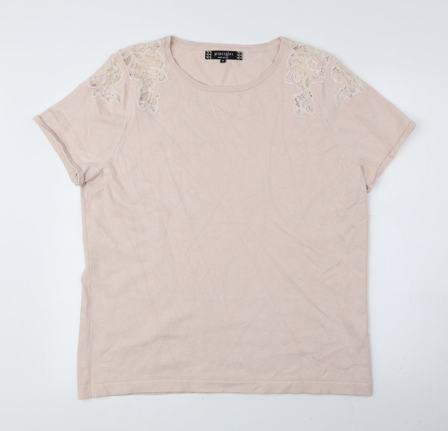 Principlesp Womens Pink Viscose Basic T-Shirt Size 18 Round Neck - Lace detail
