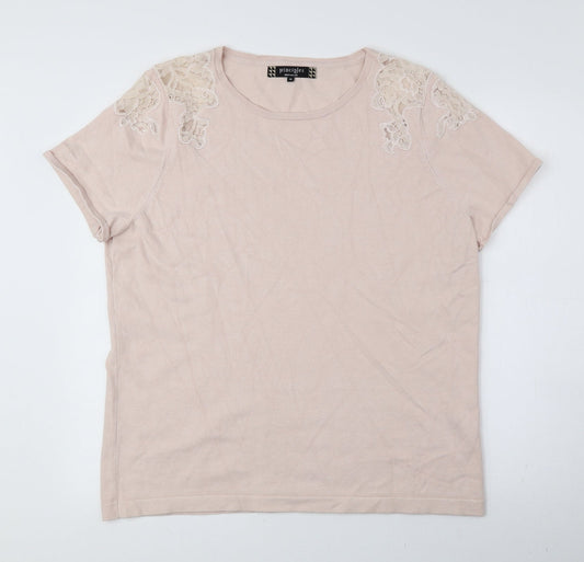Principlesp Womens Pink Viscose Basic T-Shirt Size 18 Round Neck - Lace detail