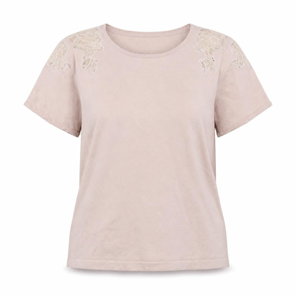 Principlesp Womens Pink Viscose Basic T-Shirt Size 18 Round Neck - Lace detail