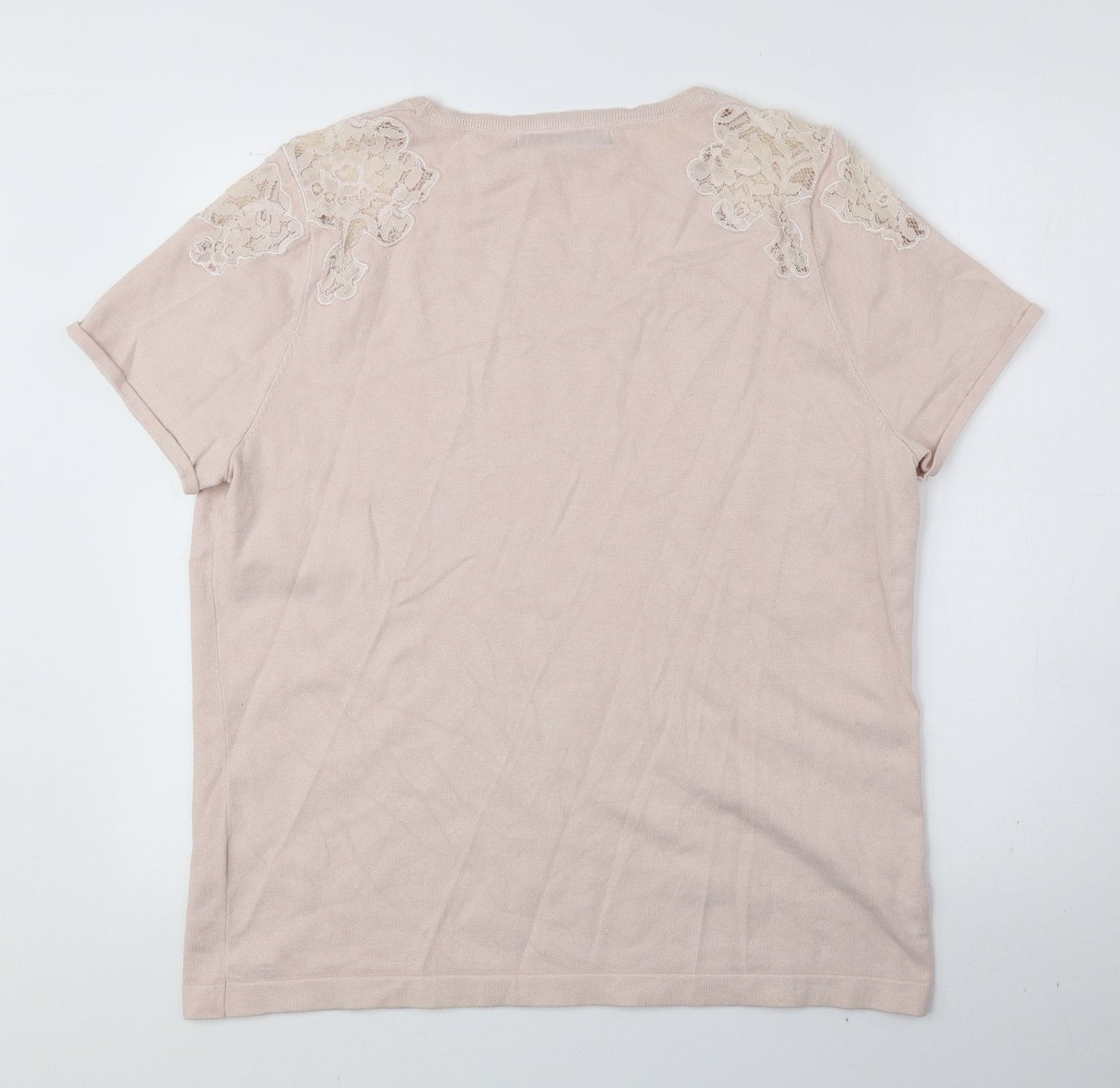 Principlesp Womens Pink Viscose Basic T-Shirt Size 18 Round Neck - Lace detail