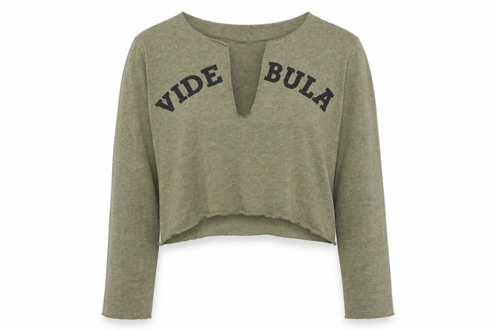 Vide Bula Womens Green V-Neck Cotton Pullover Jumper Size M - Cropped
