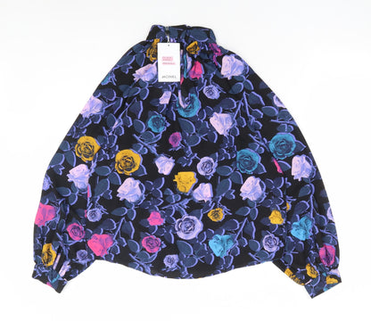 Monki Womens Black Floral Polyester Basic Blouse Size XS Mock Neck