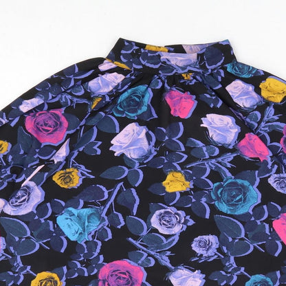 Monki Womens Black Floral Polyester Basic Blouse Size XS Mock Neck