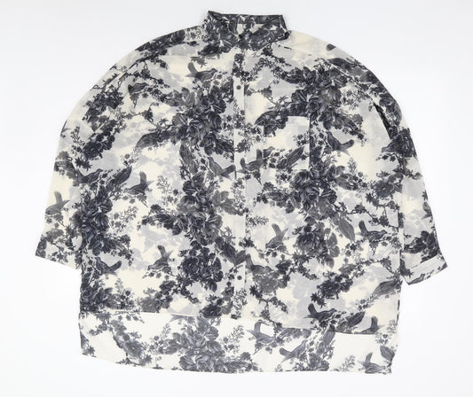 Topshop Womens White Floral Polyester Basic Blouse Size 8 Collared