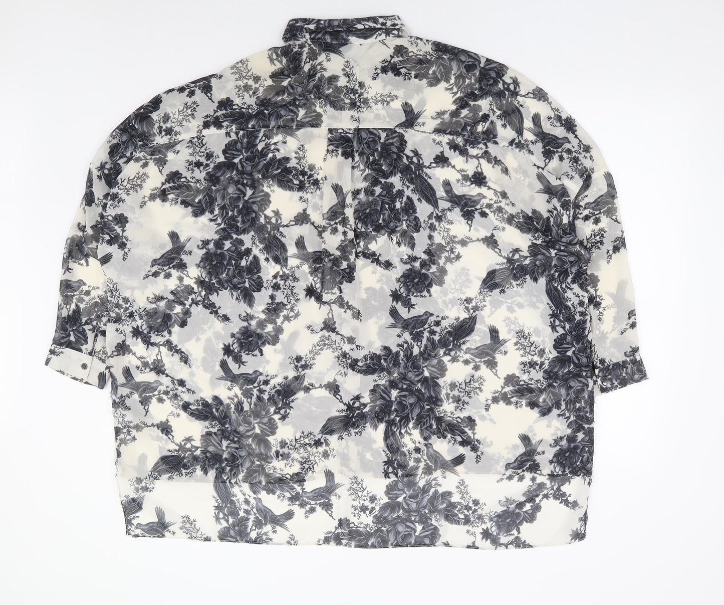 Topshop Womens White Floral Polyester Basic Blouse Size 8 Collared
