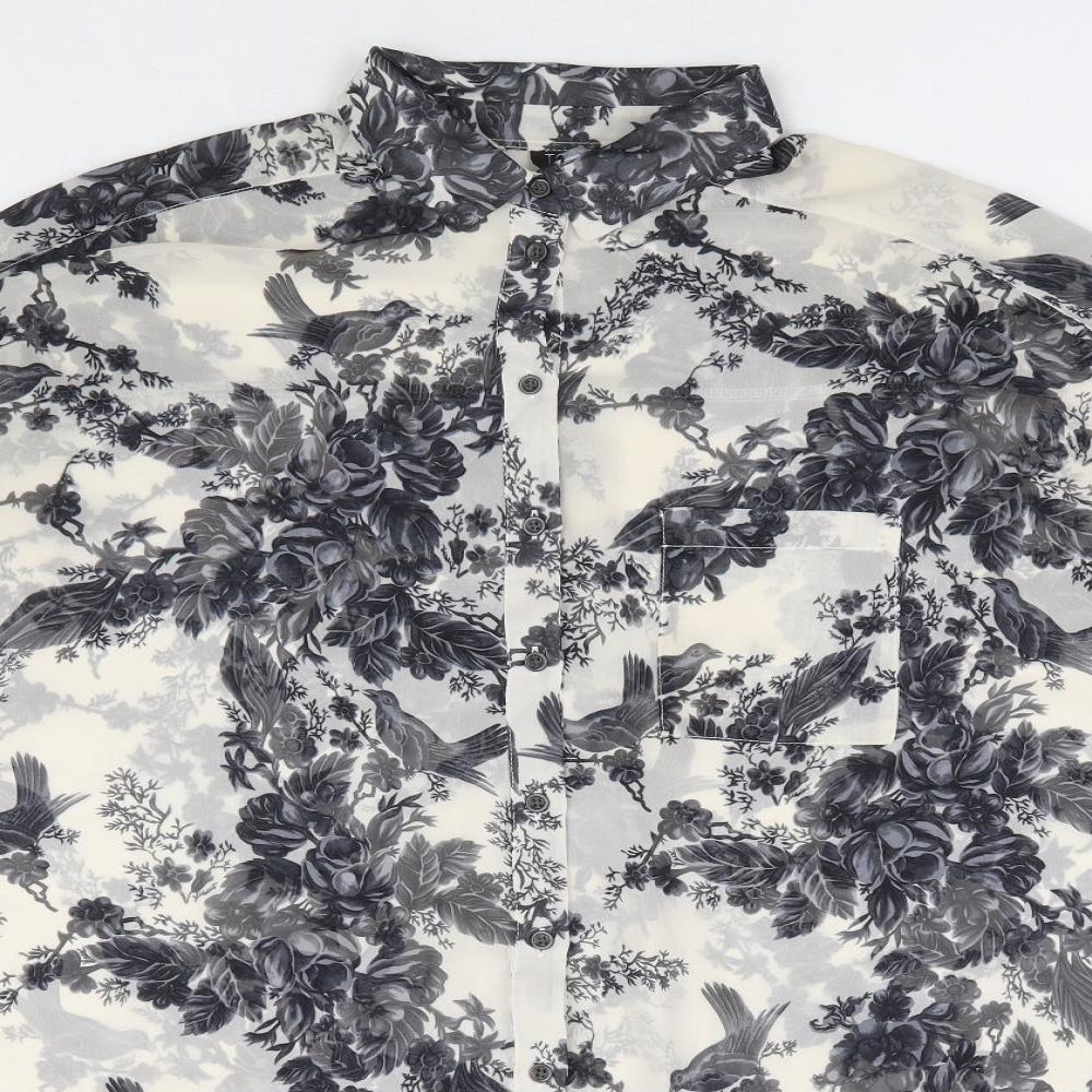 Topshop Womens White Floral Polyester Basic Blouse Size 8 Collared