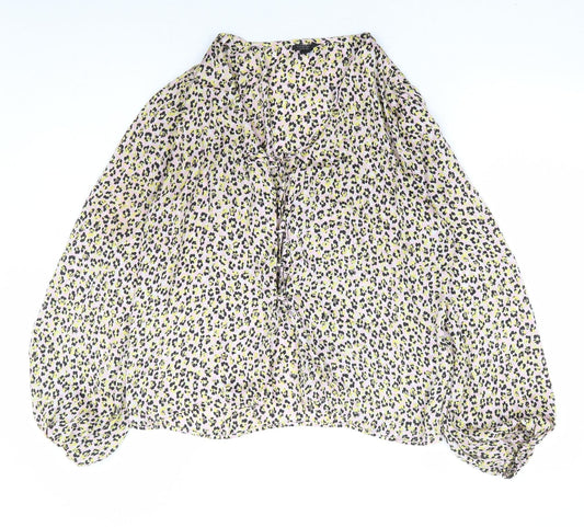 Topshop Womens Multicoloured Animal Print Polyester Basic Blouse Size 10 V-Neck - Leopard Print