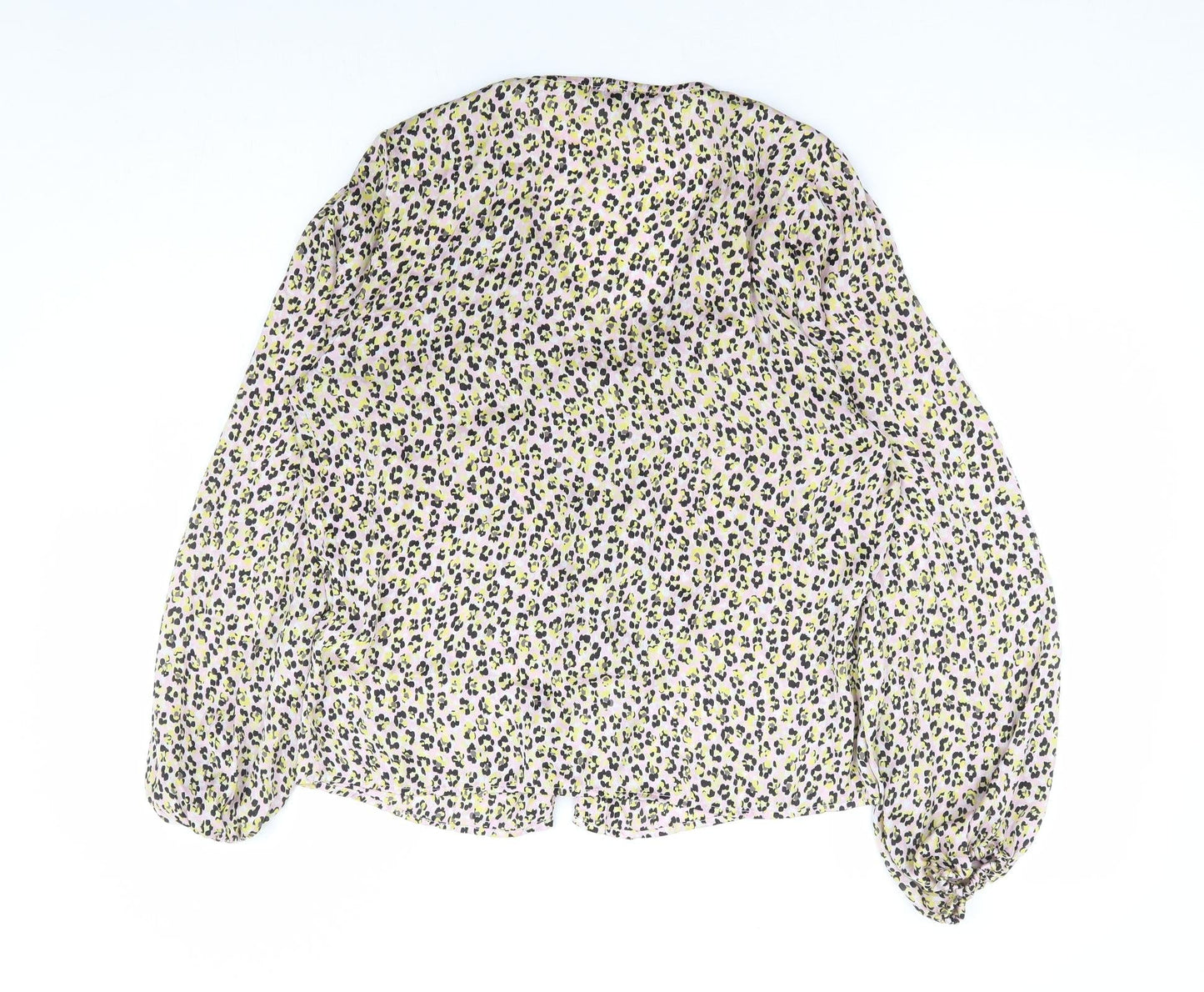 Topshop Womens Multicoloured Animal Print Polyester Basic Blouse Size 10 V-Neck - Leopard Print