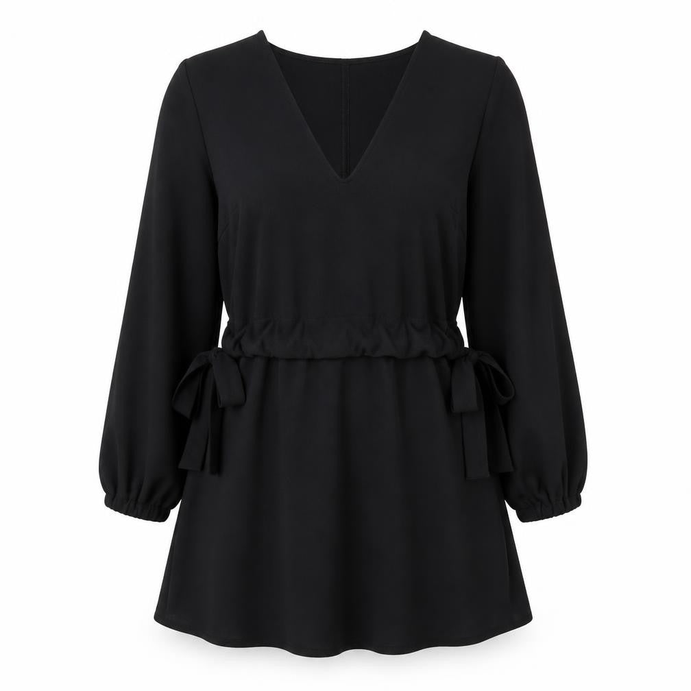 ASOS Womens Black Polyester A-Line Size 10 V-Neck Drawstring - Side Tie Detail