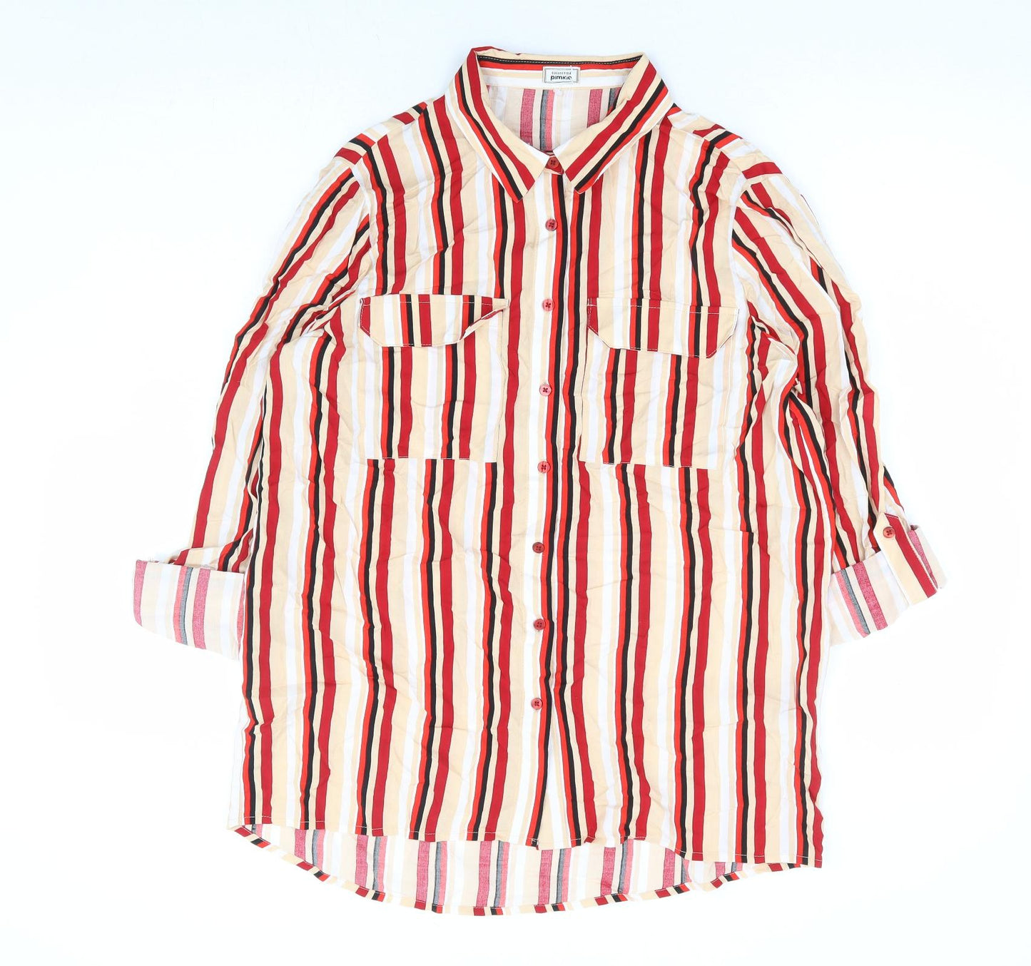Pimpkie Womens Multicoloured Striped Viscose Basic Button-Up Size 10 Collared