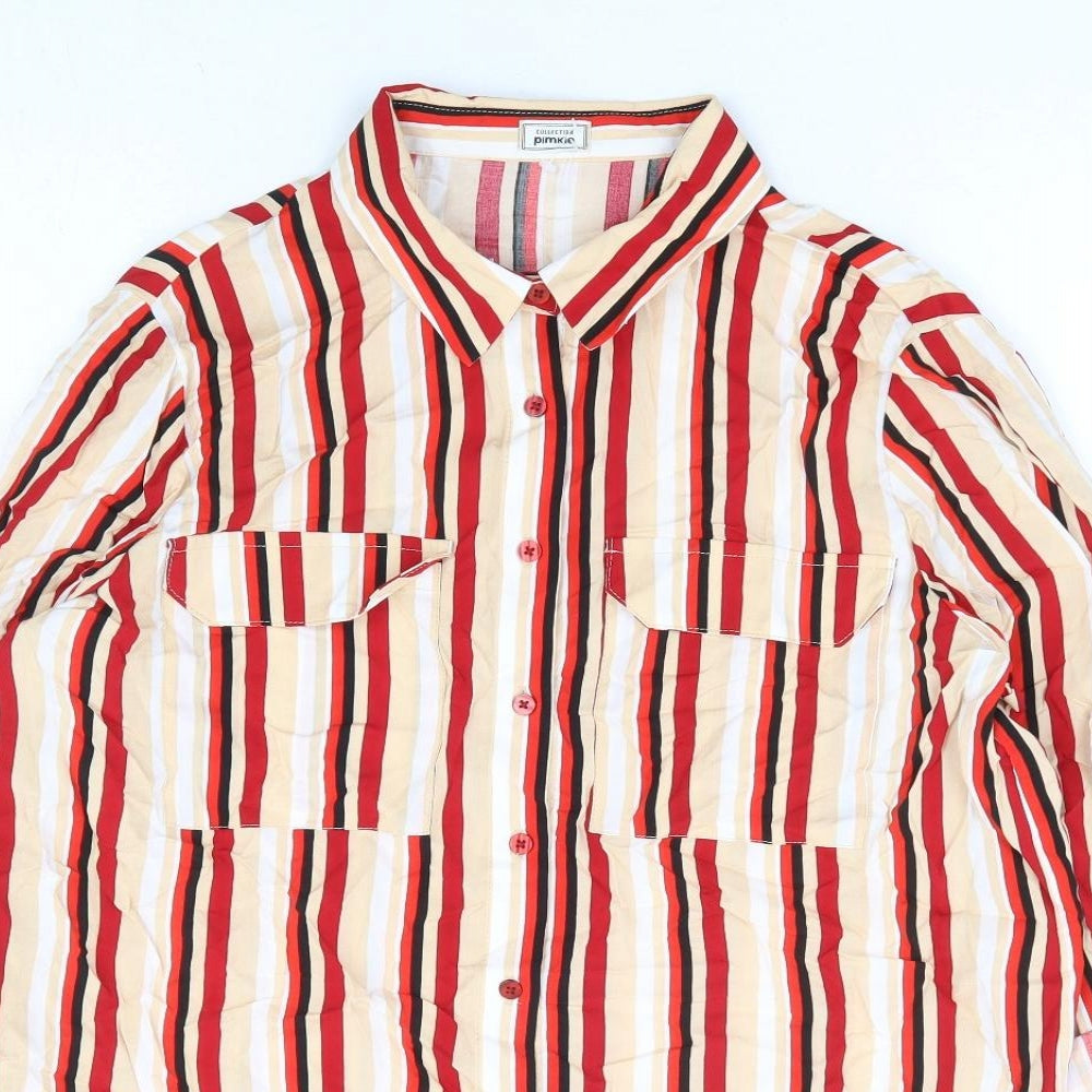 Pimpkie Womens Multicoloured Striped Viscose Basic Button-Up Size 10 Collared