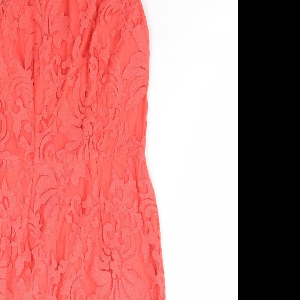 Debenhams Womens Red Cotton Bodycon Size 8 Round Neck Zip