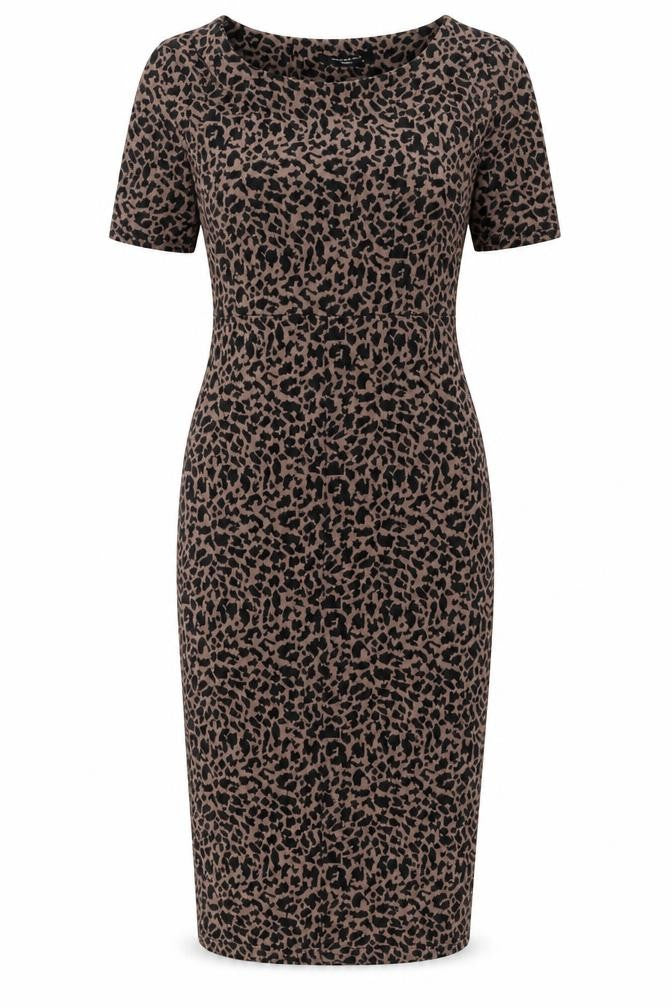 Collection Womens Brown Animal Print Polyester Bodycon Size 8 Round Neck Pullover - Leopard Print