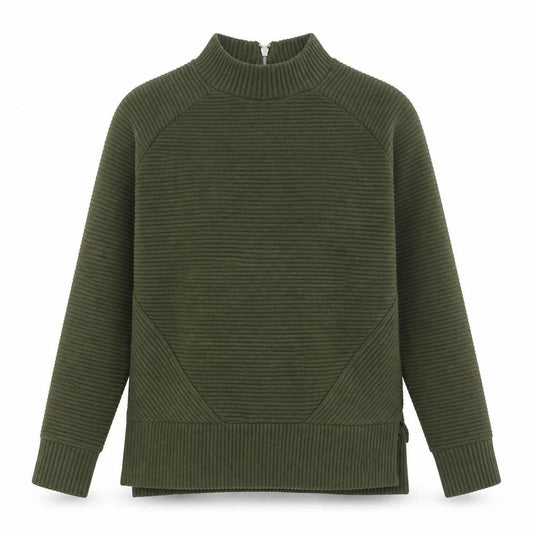 New Look Womens Green Polyester Pullover Sweatshirt Size 6 Zip - Ribbed