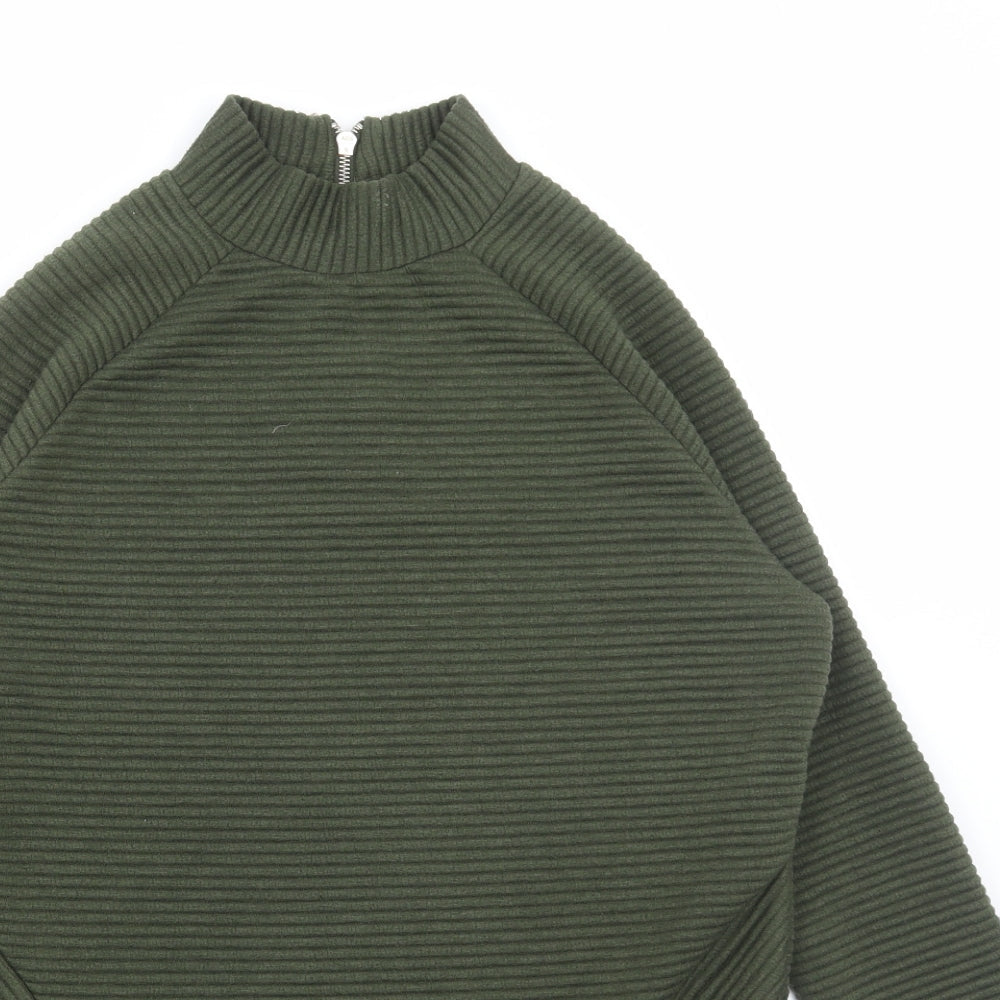 New Look Womens Green Polyester Pullover Sweatshirt Size 6 Zip - Ribbed