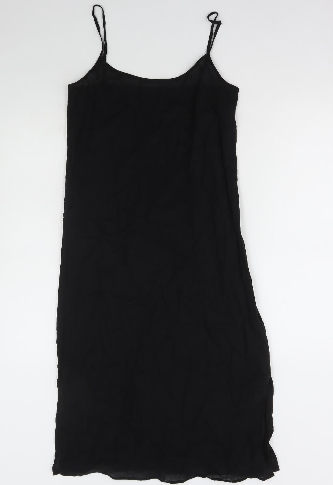 Marks and Spencer Womens Black Cotton Tank Dress Size 6 V-Neck Pullover - Camisole