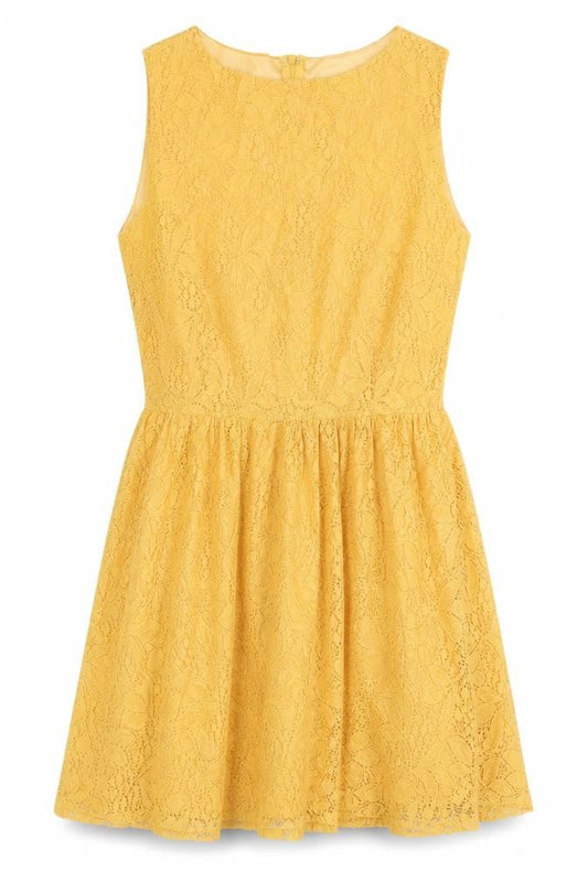 Affair Womens Yellow Polyamide Skater Dress Size 12 Round Neck Zip