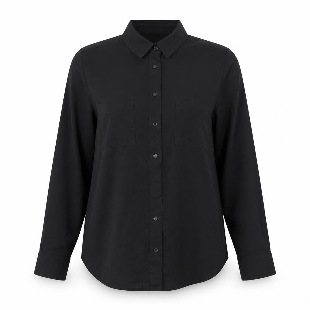 Glasson Womens Black Polyester Basic Button-Up Size 8 Collared