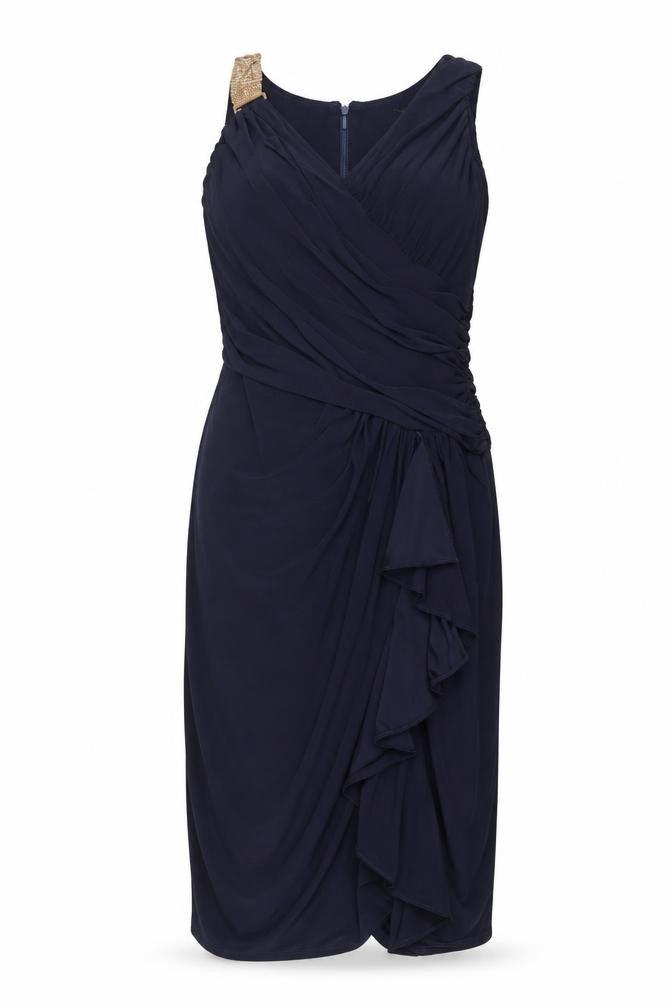 Betsy & Adam Womens Blue Polyester Bodycon Size 12 V-Neck Zip