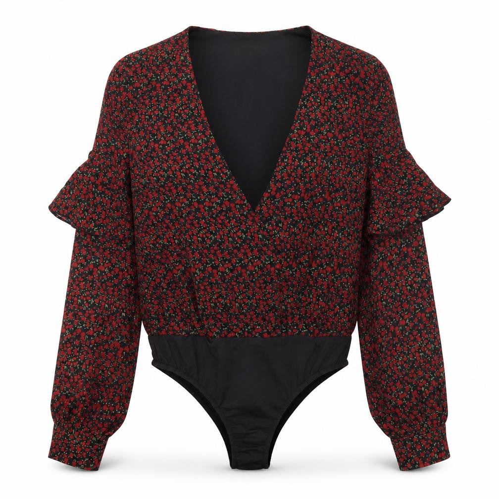 Missguided Womens Black Floral Polyester Bodysuit One-Piece Size 8 Pullover
