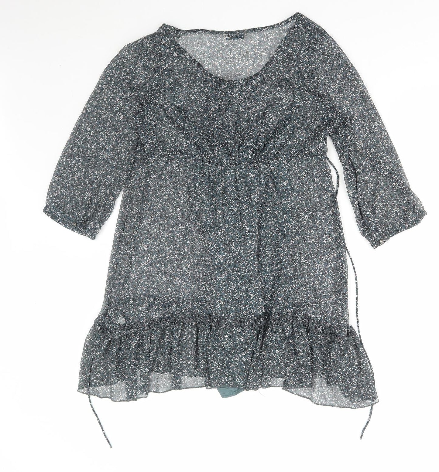 Marks and Spencer Womens Green Floral Cotton Basic Blouse Size 12 V-Neck