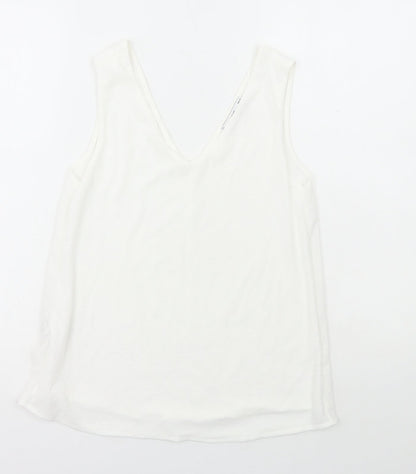Mango Womens White Polyester Basic Tank Size XS V-Neck