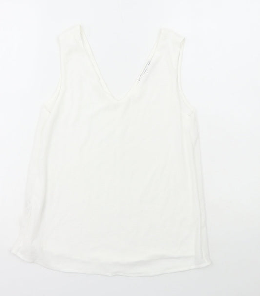 MNG Womens White Polyester Basic Tank Size XS V-Neck
